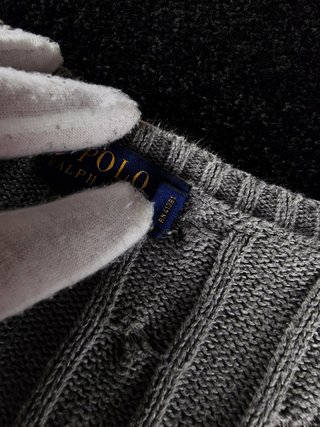Sweater Cable Knit Polo Ralph Lauren Men L Grey