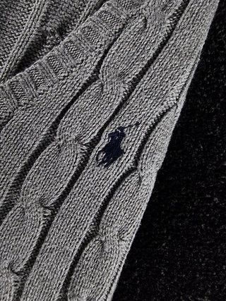 Sweater Cable Knit Polo Ralph Lauren Men L Grey