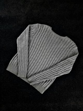 Sweater Cable Knit Polo Ralph Lauren Men L Grey