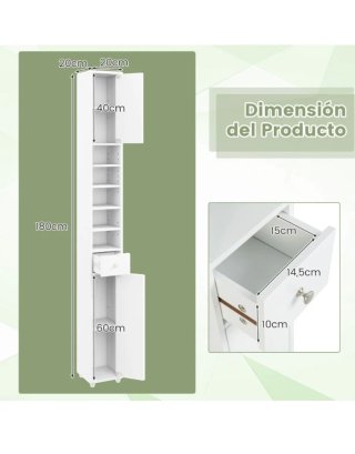 Mueble Armario Columna Baño COSTWAY JV10766WH