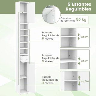 Mueble Armario Columna Baño COSTWAY JV10766WH