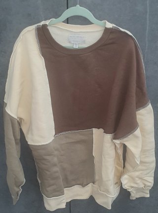Pull&Bear Sudadera Patchwork Beige y Marrón XS