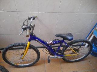 Bicicleta infantil azul y amarilla