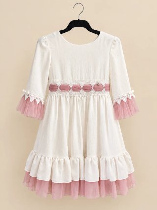 Vestido infantil blanco y rosa