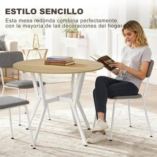 Mesa Comedor Redonda 90cm 2 Personas Nat/Blanco
