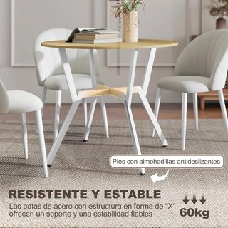 Mesa Comedor Redonda 90cm 2 Personas Nat/Blanco