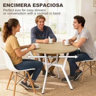 Mesa Comedor Redonda 90cm 2 Personas Nat/Blanco