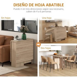 Mesa Cocina Plegable 2 Alas con Ruedas Natural