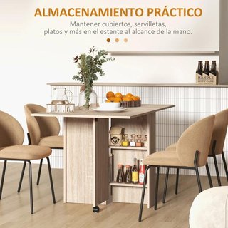 Mesa Cocina Plegable 2 Alas con Ruedas Natural