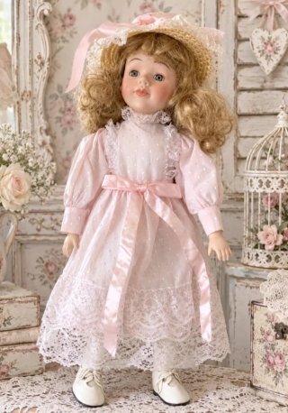 Muñeca Vintage Vestido Rosa Encaje