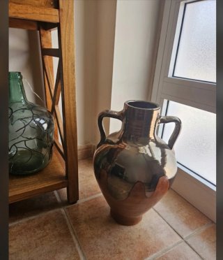 Cántaro/Jarrón artesanal barro y esmalte cobrizo