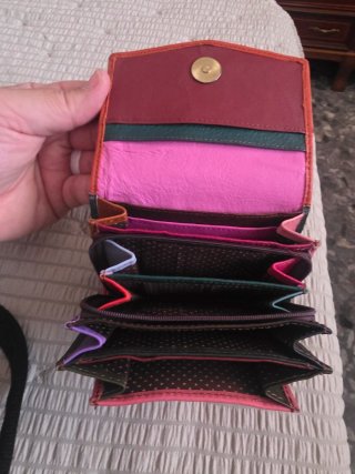 Monedero bicolor naranja y rosa