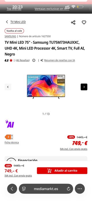 Samsung TV Mini LED 75 UHD 4K Negro