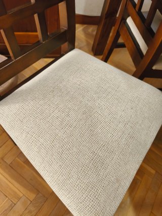 Conjunto mesa y 6 sillas madera color cuero/nogal