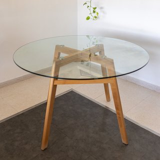 Mesa de Jantar Redonda com Tampo de Vidro