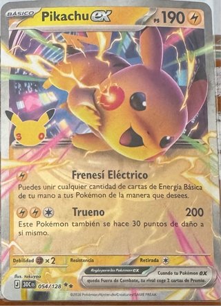 Pikachu EX 30 Aniversario Carta Pokémon