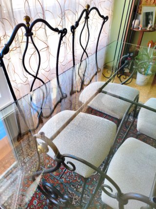 Mesa de Comedor de Forja y Cristal +4 Sillas forja
