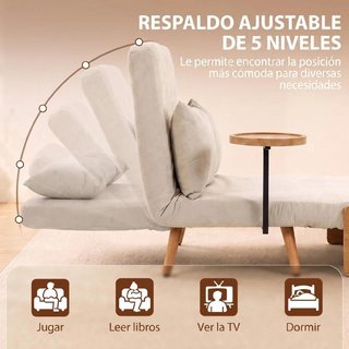 Sofá Cama 2 Plazas 3 en 1 con Mesa Lateral Crema