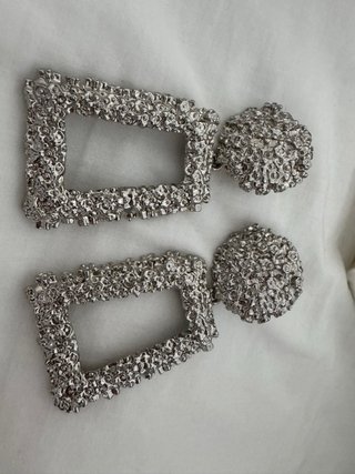 Pendientes Grandes Rectangulares Plateados