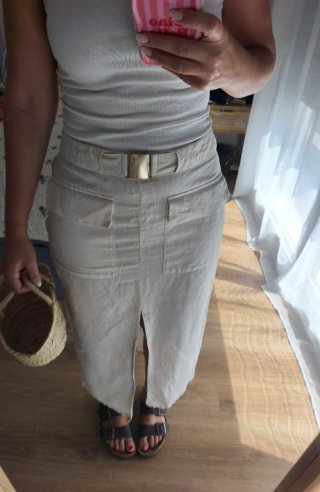 Falda Lino Zara Beige