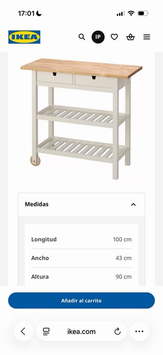 Carro de cocina IKEA con encimera de madera