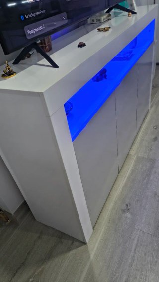 Mueble aparador salón gris y blanco, alto brillo.