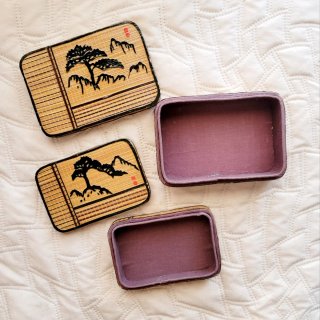 2 Cajas Joyero Accesorios Bambu Mimbre Vintage