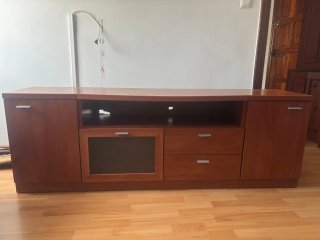 Mueble TV madera y cristal