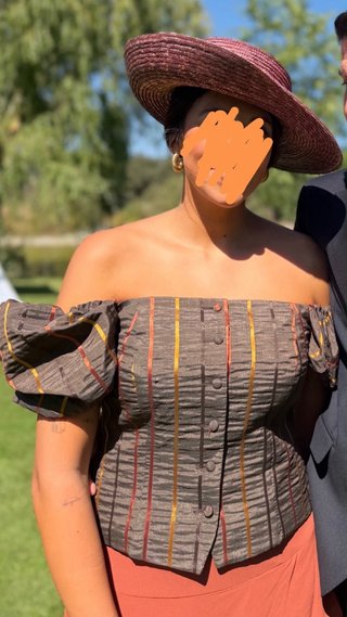 Conjunto ceremonia marrón y naranja