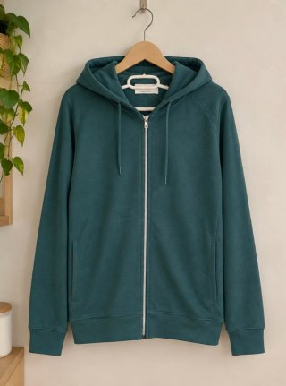 Sudadera con cremallera y capucha verde azulado