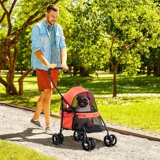 Cochecito Perros Pequeños Plegable Malla Rojo