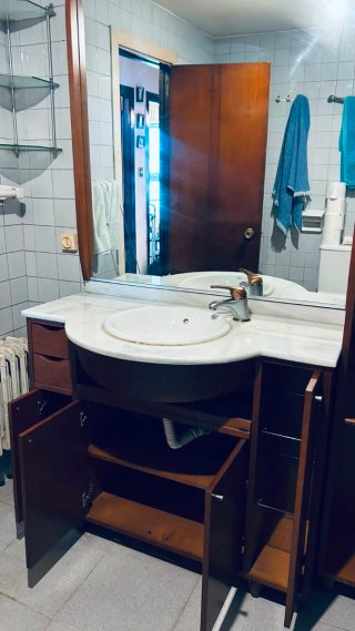 Mueble de Baño con Espejo y Encimera de Mármol