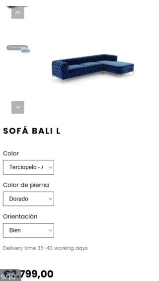 Sofá Chaiselongue Derecho Azul