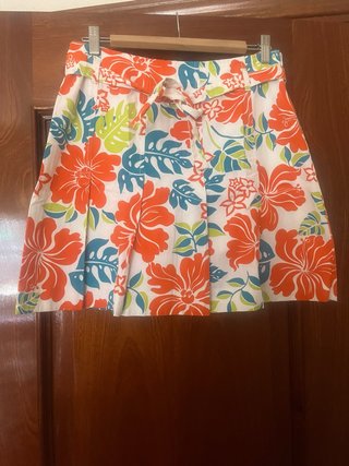 Falda estampada flores naranja y blanco