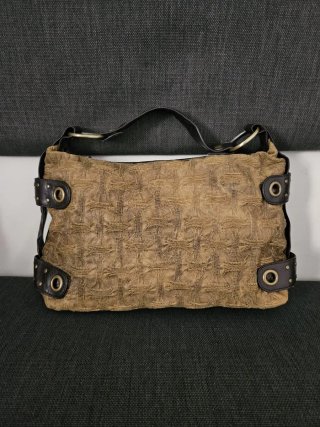 Borsa vintage pelle marrone e stoffa