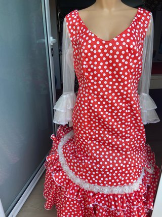 409 traje Flamenca Rojo Lunares Blanco Talla 44/46