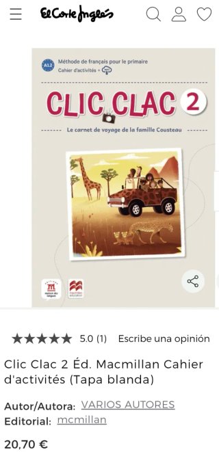 Libro de francés,  6 Primaria, CLIC CLAC 2