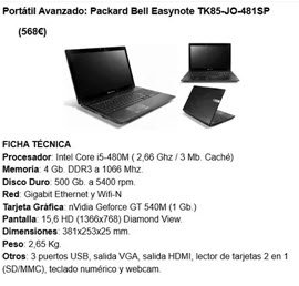 Ordenador Portátil i5 Packard Bell EasyNote TK85