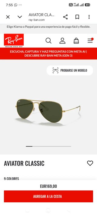 Ray-Ban Aviador RB3025 Impecable