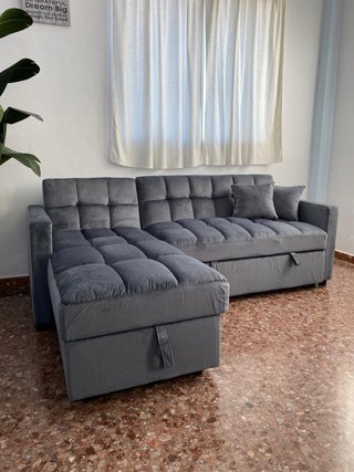 Sofá cama gris con chaise longue nuevo