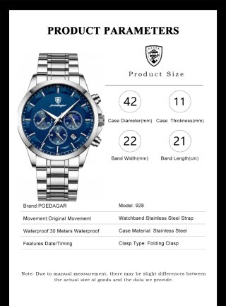 Reloj Poedagar Hombre Azul y Plateado