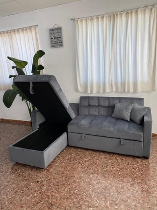 Sofá cama gris con chaise longue nuevo