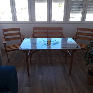 Conjunto terraza cristal y madera