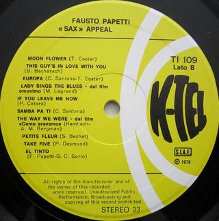 Fausto Papetti Sax Appeal LP 12 33 RPM 1978