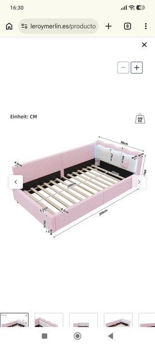 Cama Individual 90x200 cm Rosa
