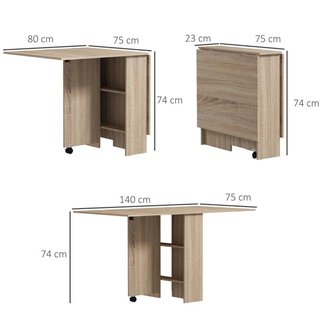 Mesa Cocina Plegable 2 Alas con Ruedas Natural