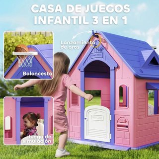 Casita Infantil 3 en 1 con Baloncesto Rosa Morado