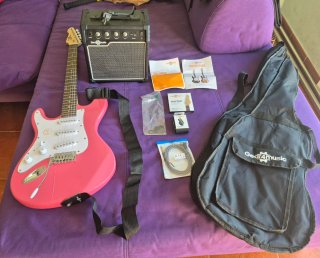 Guitarra Eléctrica Rosa + Amplificador