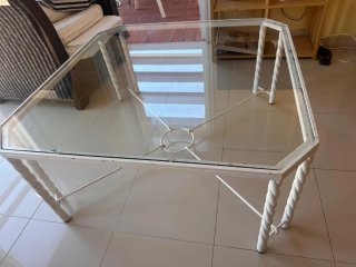 Mesa de centro cristal e hierro, pintado en blanco