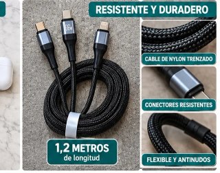 Cable Carga Rápida 3 en 1 USB-C Lightning 66W